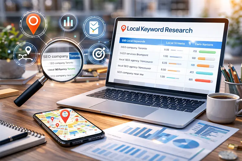 local keyword research for local SEO strategy showing location based keywords and search analysis by Innovative Agency Canada