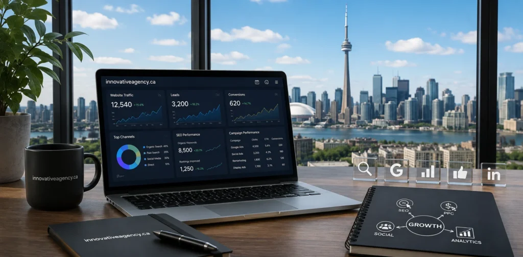 Digital marketing agency in Toronto with SEO, PPC, social media, analytics, and online growth dashboard.